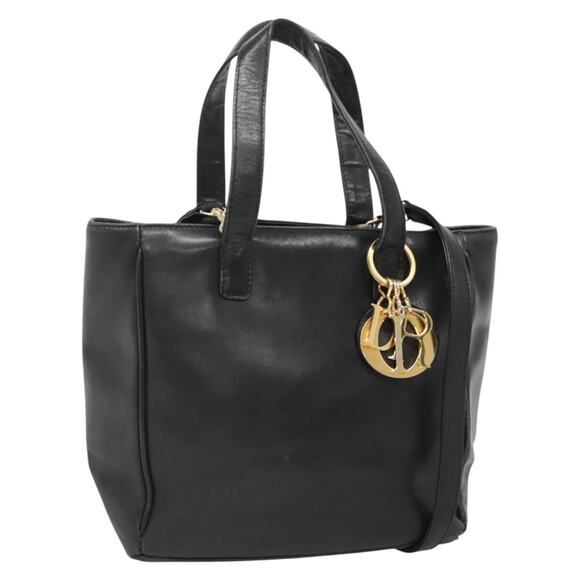 DIOR Hand Bag Leather Black Gold - Picture 1 of 12